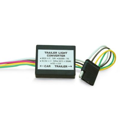 Trailer Tail Light Converter with a 5-wire to 4-way molded connector, featuring colored wiring and a compact design.