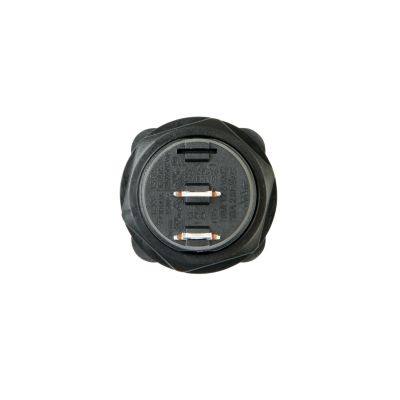 Non-illuminated round rocker switch, SPST design, showcasing electrical contact points and circular housing.