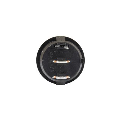 Blue LED-illuminated round rocker switch with SPST On-Off functionality, featuring a durable black design for AC use.