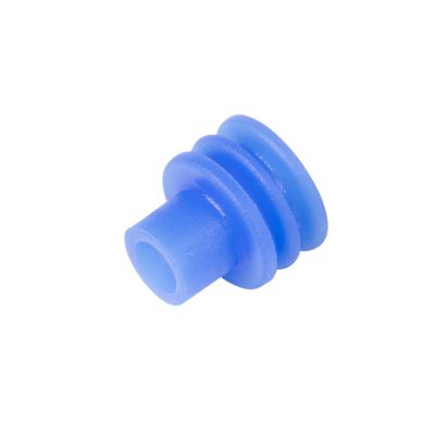 Blue Aptiv (Delphi) cable seal, featuring a cylindrical shape with multiple ridges, designed for secure cable protection.