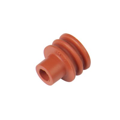 Orange Aptiv (Delphi) 12129930 cable seal, ribbed design, for 20-18 Ga wiring, isolated on white background.
