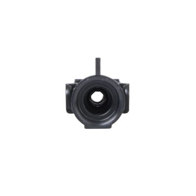 Black Weather Pack Male connector with a circular opening, designed for secure electrical connections in various conditions.
