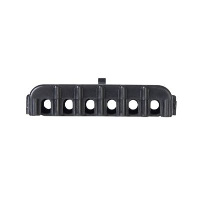 Black Weather Pack Male connector with multiple slots, showcasing durable design for secure electrical connections.