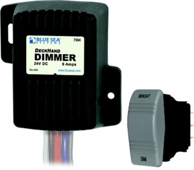 Blue Sea Systems Deckhand Dimmer, black casing, adjustable switch for marine lighting, designed for 24V DC, 6 Amp use.
