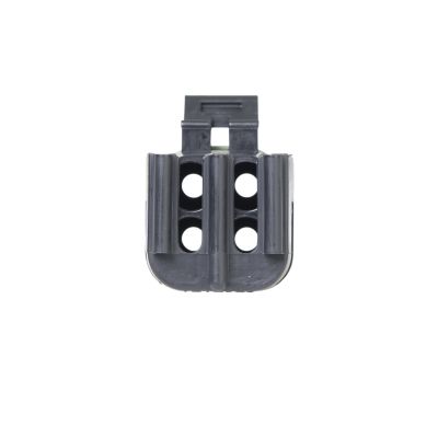 Black Weather Pack Female connector with multiple slots and a locking mechanism, designed for secure electrical connections.