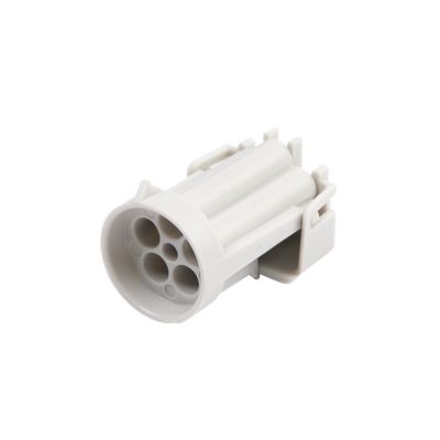 White 5-way connector shroud with cylindrical openings, designed for secure electrical connections, crafted by Aptiv.