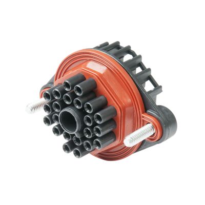 Weather-Pack 22-way bulkhead connector with female housing, featuring a durable design and multiple connection tubes.