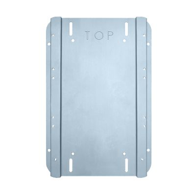Blue Sea Systems 7512-BSS, P12 Battery Charger Mounting Adaptor in light blue, showcasing its slots and holes for installation.