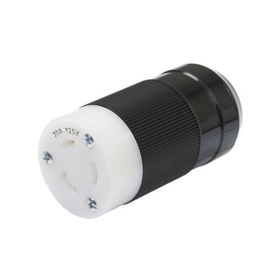 Black and white Marinco 3015P NEMA locking plug, 30 Amp, with a durable ribbed grip, shown on a white background.