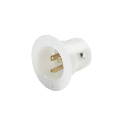 White Marinco 5278 flanged inlet with straight blades, designed for 15 Amp 125V, featuring a circular flange.