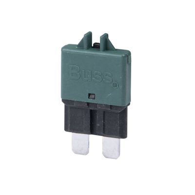 Manual reset low profile circuit breaker, moss green, blade style, 6 Amp, ideal for automotive or electrical applications.