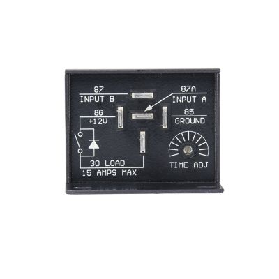 InPower VCM-03.10MA time-delay relay with on-delay, adjustable timer, solid state design, black compact casing.
