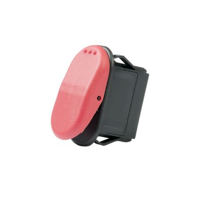 Red SPST Surf 'N Turf rocker switch in off position, featuring a rounded design and durable black housing.