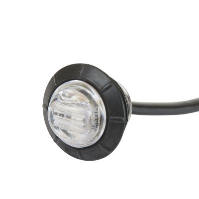 LED mini clearance marker with a clear lens and black casing, showing three visible diodes.