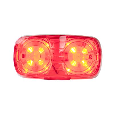 Red scalloped LED marker light with ten diodes, featuring a self-grounding design for reliable vehicle lighting.