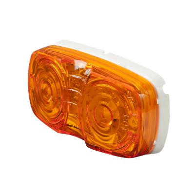 Amber LED marker lamp with dual bullseye design and white backing. Ideal for vehicle clearance indication.