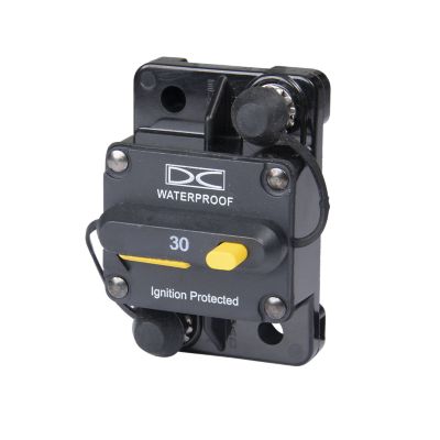 Del City waterproof manual reset circuit breaker, surface mount, ignition protected, featuring a switchable 30 amp system.