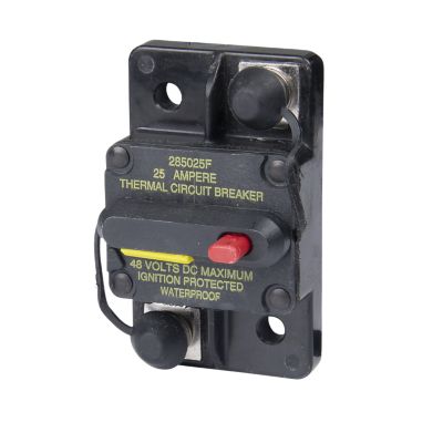 Manual reset circuit breaker, Eaton Bussmann, 50 Amp, 48V, switchable, waterproof design with mounting hardware.