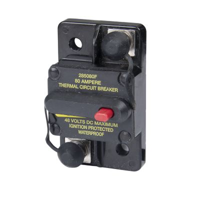 Manual reset Hi-Amp circuit breaker by Eaton Bussmann, 80 Amp, 48V, surface mount, waterproof with ignition protection.