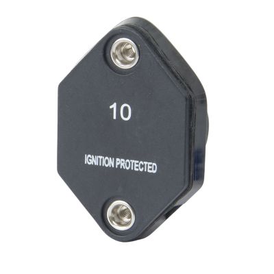 Auto Reset Circuit Breaker with dual studs and ignition protection, labeled 10 Amp, Del City mid-range model.