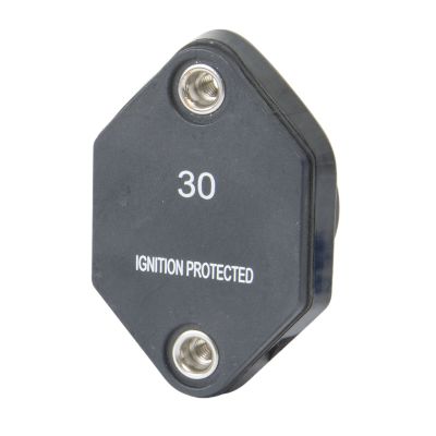 Del City Auto Reset Circuit Breaker with dual studs, 30 amp rating, and ignition protection, ideal for automotive use.