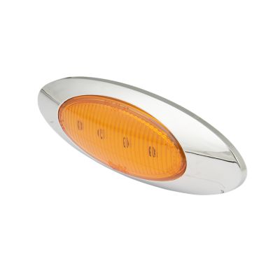 LED oblong clearance marker lamp with amber lens and chrome trim.