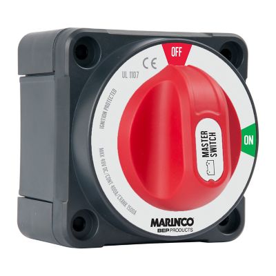 Standard Double Pole battery switch with a gray bottom and red dial