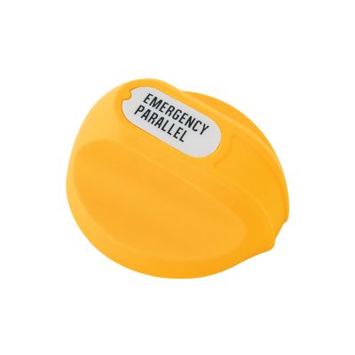 Yellow replacement knob for a battery switch that says emergency parallel