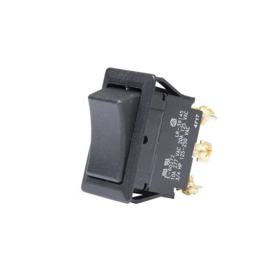 SPST On-Off full-size rocker switch featuring a black finish and screw terminals, ideal for electronic applications.