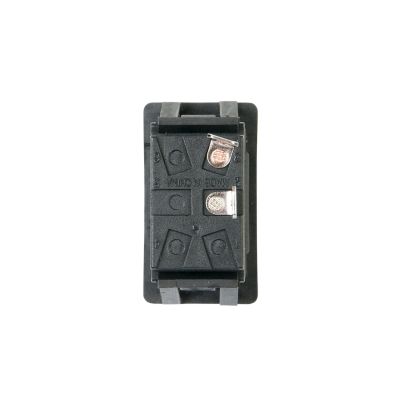 Non-illuminated SPST rocker switch with legend, displaying back panel and terminal layout against a white background.