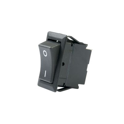 Black SPST On-Off full-size rocker switch displaying an I/O legend.