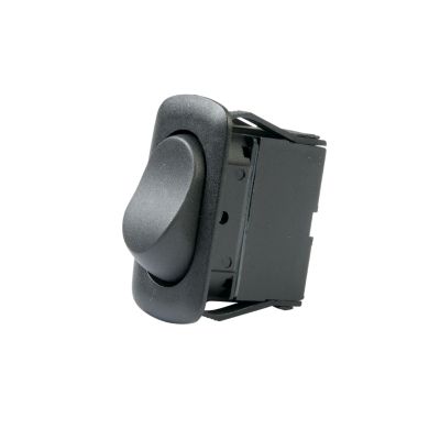 Euro style SPST (On)-Off rocker switch with sleek design and black finish.
