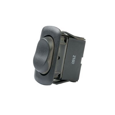 Euro style SPDT rocker switch, black, with ON-OFF-ON function, showcasing streamlined and compact design.