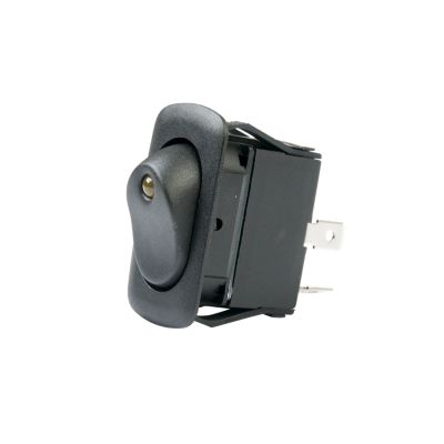 Euro style rocker switch with SPST on-off function, featuring an amber LED indicator.