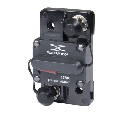 Del City manual reset circuit breaker, surface mount, 175 Amp, 48V, features waterproof design and ignition protection.