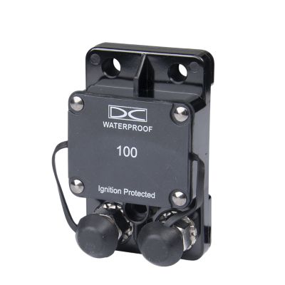 Waterproof auto reset marine circuit breaker with surface mount, ignition protection, and high amp rating for 48V systems.