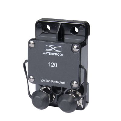 Del City waterproof auto reset circuit breaker with a hi-amp rating, surface mount design, and marine-grade protection.