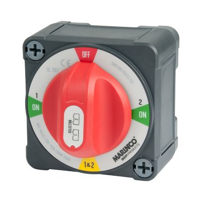 Gray box with a red dial BEP Pro Installer selector battery switch on a white background