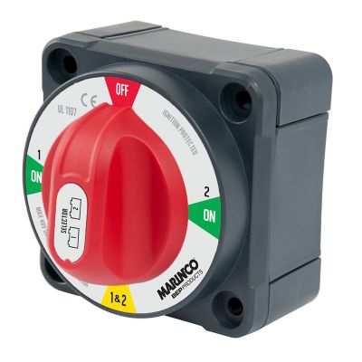 BEP Pro Installer selector battery switch on a white background, gray box with a red dial