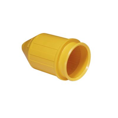 Marinco 7717N weatherproof plug cover in bright yellow, designed for 50 Amp connections, ensuring durability and protection.