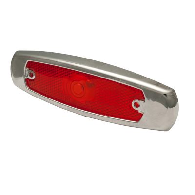 Red rectangle flush mount lamp with wiring, designed for clearance marking. Simple and sleek automotive lighting solution.