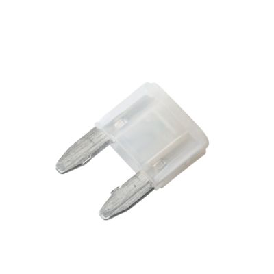 Clear Littelfuse SmartGlow LED MINI Indicator Fuse, 25 Amp, showcasing metal prongs and transparent casing.