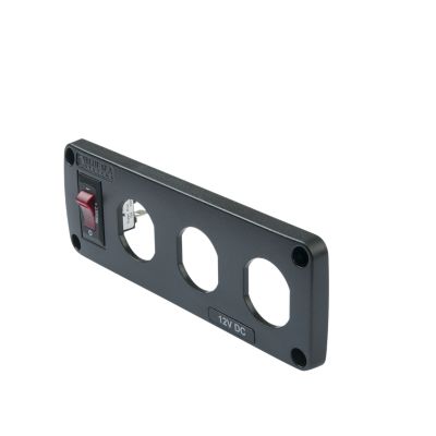 Blue Sea Systems USB Charger and Circuit Breaker Panel with blank apertures for customization, featuring a reset switch.