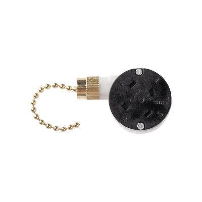 SP3T pull chain switch with OFF-ON-ON-ON settings, featuring a black cap and a gold chain for easy operation.