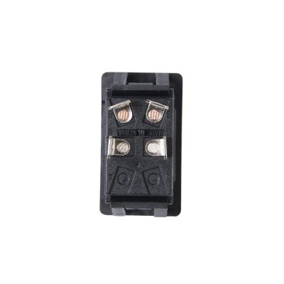 Red actuator SPDT rocker switch with an On-Off-On configuration.