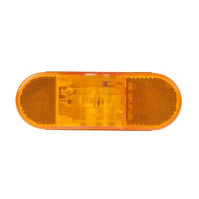Amber side marker and turn signal lamp with a rectangular shape and reflective surfaces.