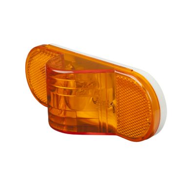 Amber sealed side and turn signal marker lamp by Optronics, showcasing its sleek design and reflective surface.