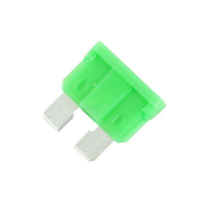 Light green Littelfuse ATO fuse, 30 Amp, featuring dual metal prongs, ideal for automotive applications.