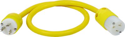 Bright yellow Blue Sea Systems Sure Eject Pigtail with robust connectors designed for 20 Amp electrical applications.