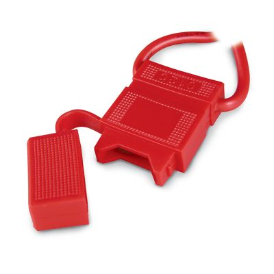 Black fuse holder with red leads for ATC/ATO fuses, featuring a water-tight design and durable plastic construction.